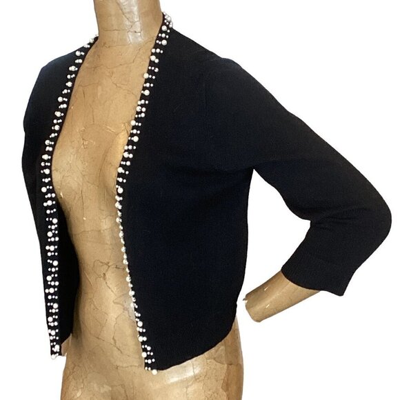 Ronni Nicole RN Studio Black Cropped Open Cardigan Pearl Bead Accents 298C - Picture 3 of 7